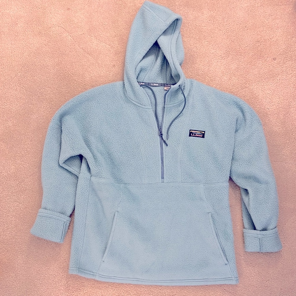 LL Bean Light Blue Fleece Hoodie - SMALL